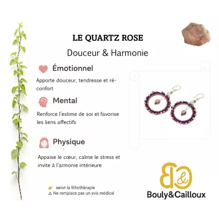 le quartz  en lithotherapie dans les boucles d'oreilles Setaria