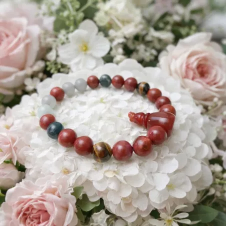 Bracelet artisanal Pyrola avec perles de jaspe, agate et œil de tigre