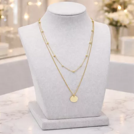 collier moderne double rang avec medaille lumineuse
