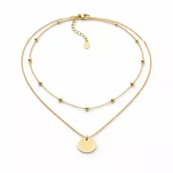 collier celebrite double rang medaille finition doree