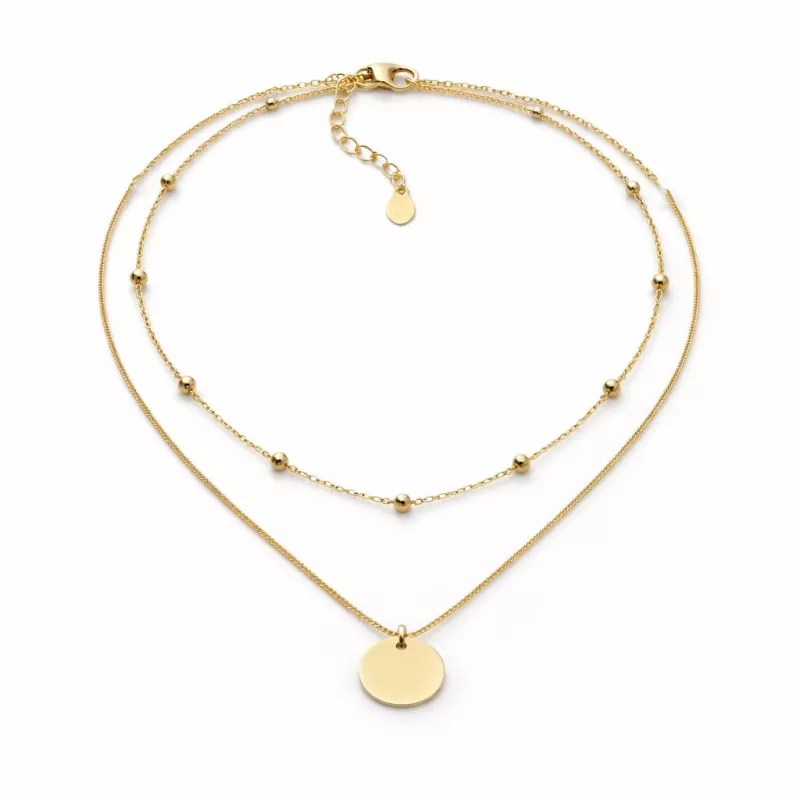 collier celebrite double rang medaille finition doree