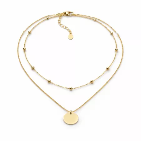 collier celebrite double rang medaille finition doree