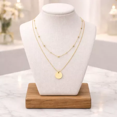 collier moderne double rang avec medaille lumineuse