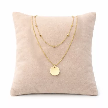 collier celebrite double rang medaille finition doree