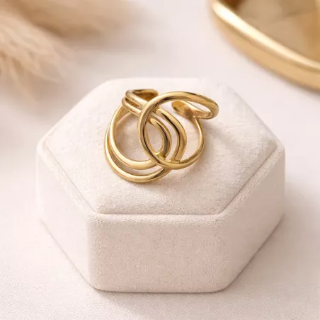 Bague contemporaine ajustable en acier inoxydable finition brillante