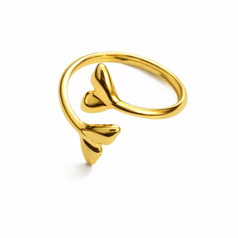 Bague moderne en acier inoxydable doré, forme ouverte