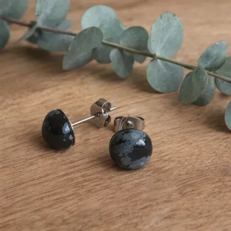 Boucles d oreilles clous en acier inoxydable avec pierre naturelle cabochon