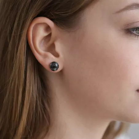 Boucles d oreilles clous en acier inoxydable avec pierre naturelle cabochon porté