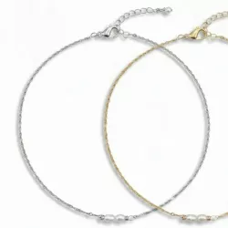 Collier fin Rusalka avec perles d eau ovales et chaine acier inoxydable doré ou argenté