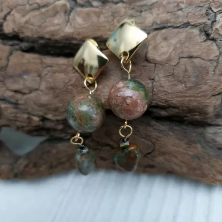 Boucles d'oreilles avec unakite vert/rose
