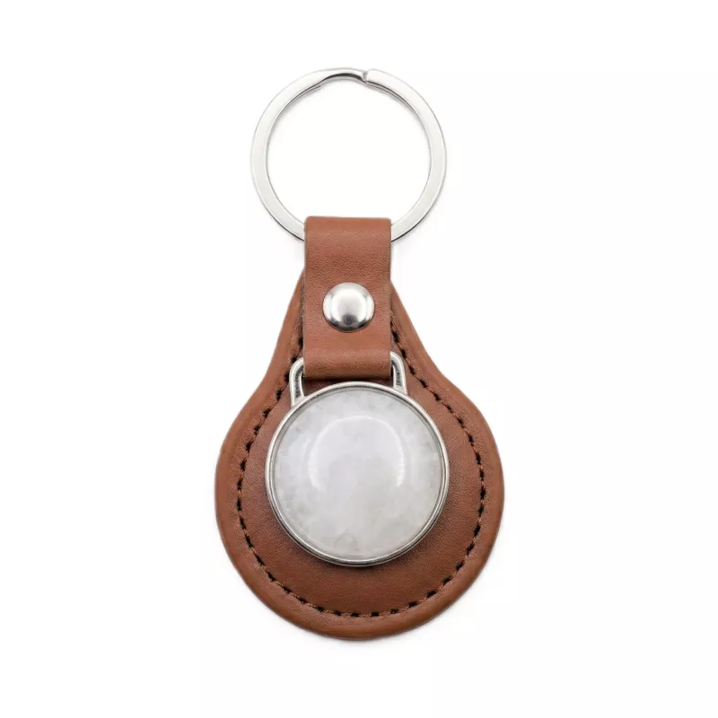 Porte-cle en simili cuir avec cabochon pierre naturelle et anneau en acier inoxydable