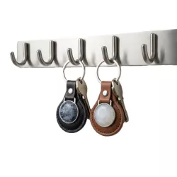 Porte-cle en simili cuir avec cabochon pierre naturelle et anneau en acier inoxydable