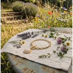 Bracelet maillons modernes avec pendentif pierre naturelle ronde bijou minimaliste