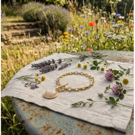 Bracelet maillons modernes avec pendentif pierre naturelle ronde bijou minimaliste