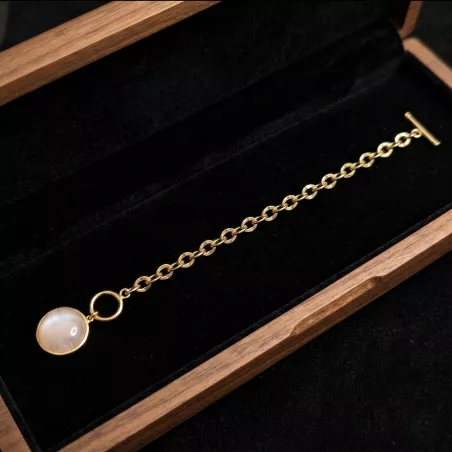 Bracelet maillons modernes avec pendentif pierre naturelle ronde bijou minimaliste