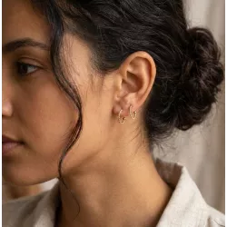 Boucles d’oreilles torsadées acier inoxydable doré portées sur oreille femme