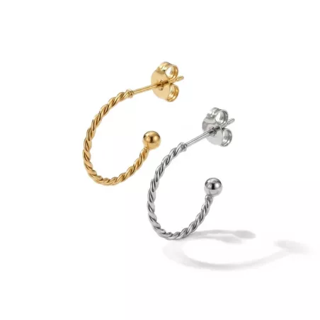 Détail boucle d’oreille torsadée acier inoxydable fermoir tige