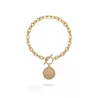 Bracelet chaîne acier inoxydable avec pendentif  quartz rose pierre naturelle ronde sur fond blanc