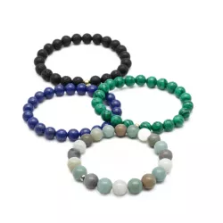 Bracelet homme perles naturelles 10mm rondes acier inoxydable