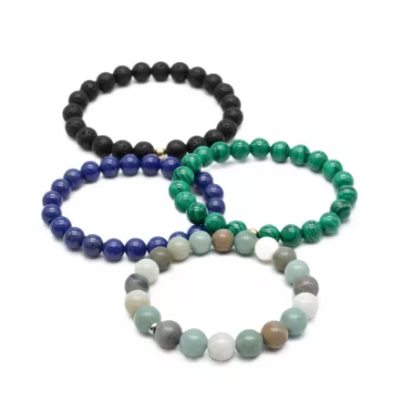 Bracelet homme perles naturelles 10mm rondes acier inoxydable