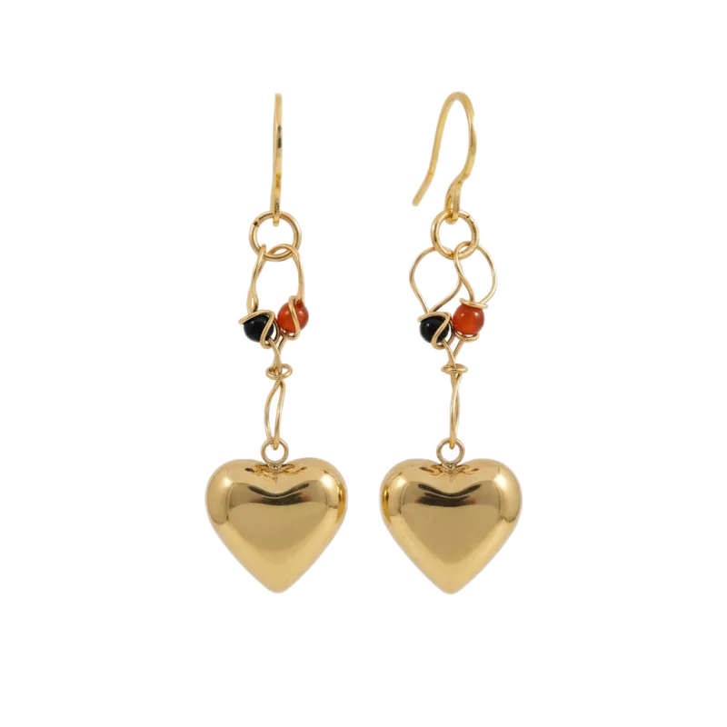 Boucles doreilles cœurs pierres chakras argent or