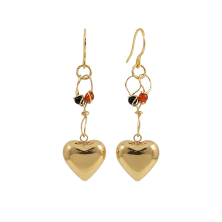 Boucles doreilles cœurs pierres chakras argent or