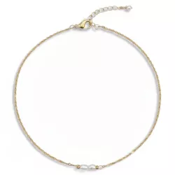 Collier fin Rusalka avec perles d eau ovales et chaine acier inoxydable doré