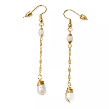 Boucles Rusalka longues artisanales en acier inoxydable doré