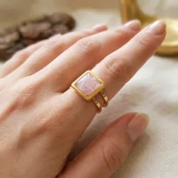 bague victoria acier inoxydable pierre naturelle carrée portée