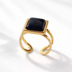 bague victoria acier inoxydable pierre naturelle carre