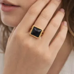 bague victoria acier inoxydable pierre naturelle carrée portée
