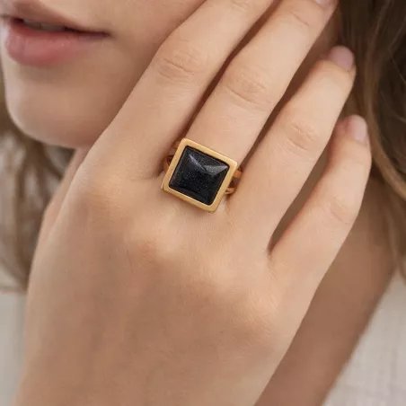 bague victoria acier inoxydable pierre naturelle carrée portée