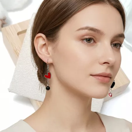 boucles passion avec un coeur et pierre naturelle, acier inoxydable, porté