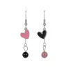 boucles passion avec un coeur et pierre naturelle, acier inoxydable argenté, rose noir