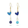 boucles passion avec un coeur et pierre naturelle, acier inoxydable doré, bleu, sur fond blanc