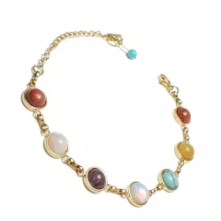 Bracelet Clairière Équilibre en acier inoxydable doré avec pierres naturelles cabochon