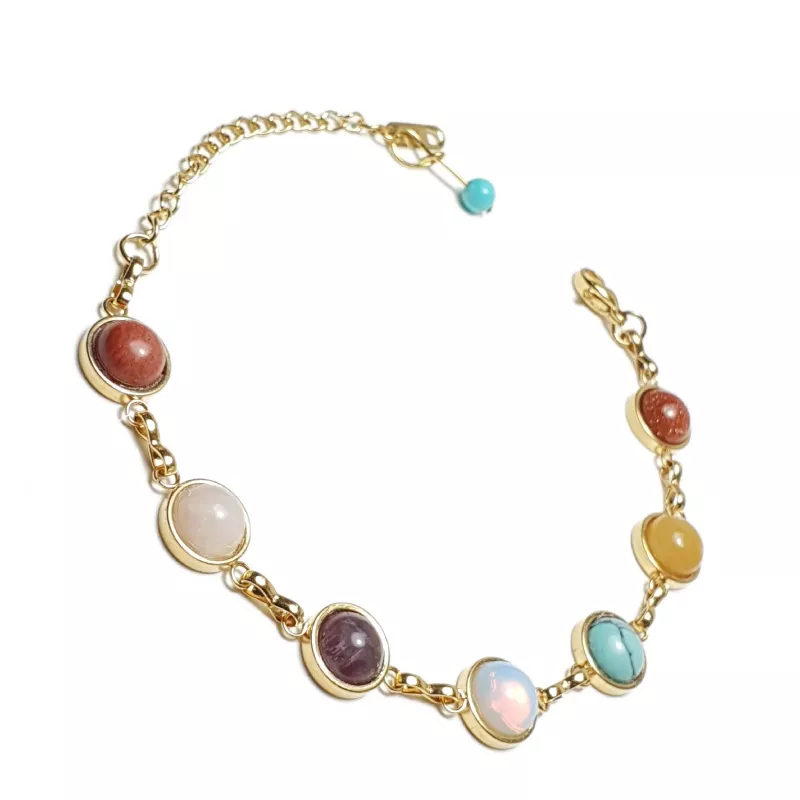 Bracelet Clairière Équilibre en acier inoxydable doré avec pierres naturelles cabochon