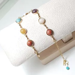Bracelet Clairière Équilibre en pierres naturelles cabochon montées sur chaîne dorée