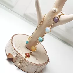 Bracelet Clairière Équilibre avec jaspe rouge, pierre de soleil, quartz rose, turquoise et améthyste