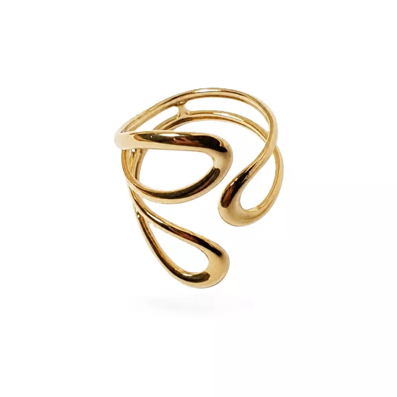Bague design fil double a boucles creuses en acier inoxydable dorée