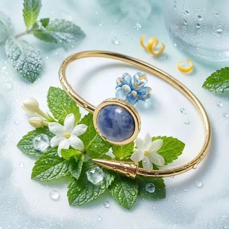 Bracelet jonc moderne en acier inoxydable et pierre naturelle