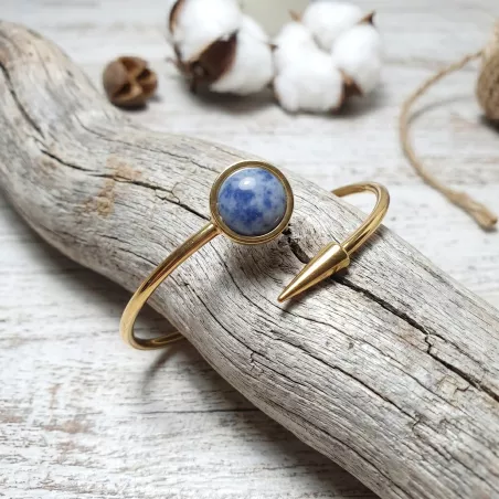 Bracelet jonc a pointe en acier inoxydable avec cabochon pierre naturelle