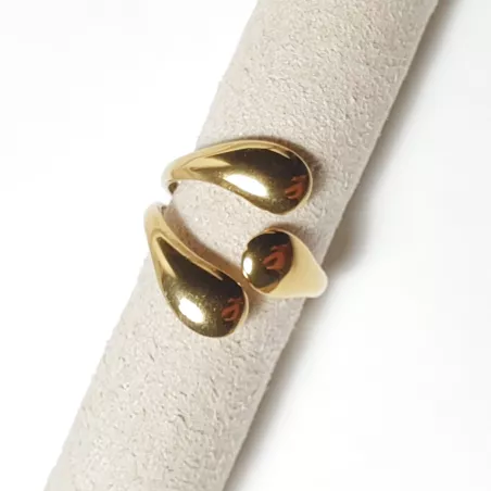 Bague moderne trois formes lisses en acier poli vue detail