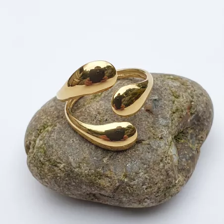 Bague moderne trois formes lisses en acier poli vue detail