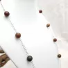 Collier long Picasso en jaspe rouge et vert, perles naturelles rondes 12 mm, chaîne acier inoxydable argenté – Bouly&Cailloux