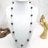 Collier long Picasso en jaspe rouge et vert, perles naturelles rondes 12 mm, chaîne acier inoxydable argenté – Bouly&Cailloux
