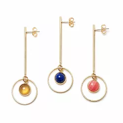 Boucles Luciole pendantes tiges fines en acier inoxydable doré et pierre naturelle cabochon