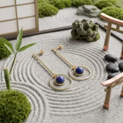 Boucles pendantes fines en acier inoxydable doré et pierre naturelle zen