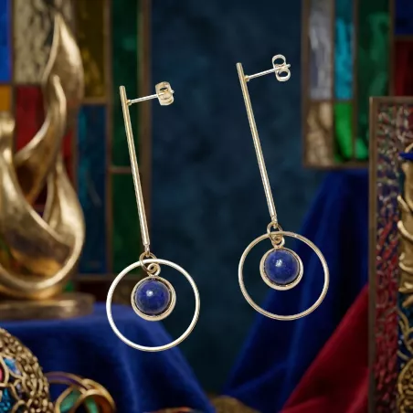 Boucles pendantes tiges fines en acier inoxydable doré et pierre cabochon