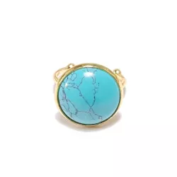 Bague Milet dorée en acier inoxydable avec cabochon turquoise bleue, vue de face